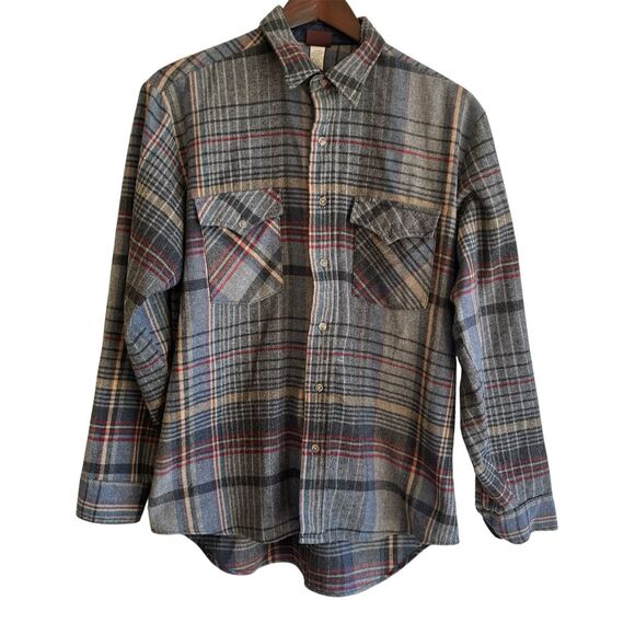 Vintage Mens Wool Blend Shacket Shirt Size L Blue Plaid Lumberjack Outdoor Chore - Picture 1 of 10